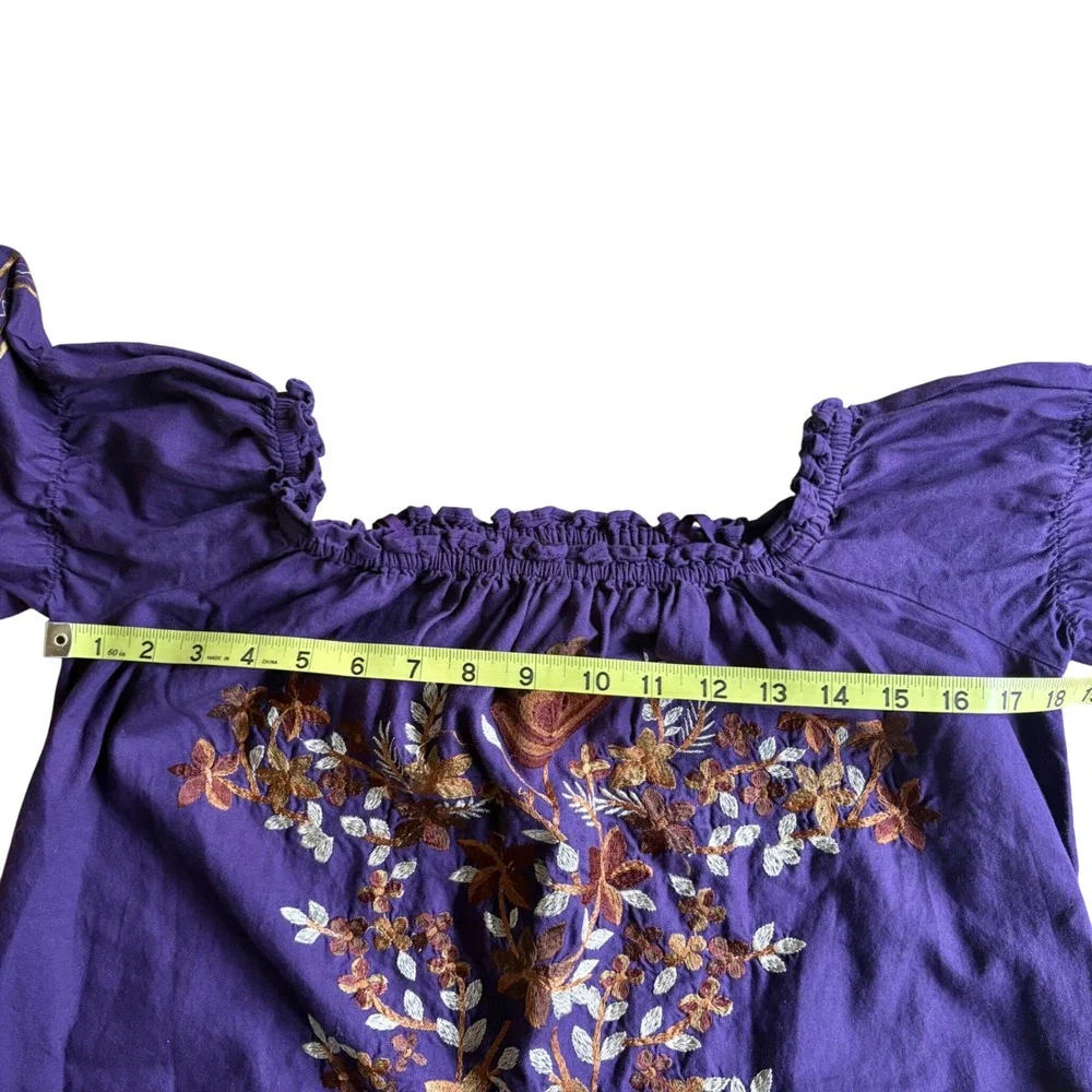 $148 FREE PEOPLE Purple Floral Embroidered Peasant Off Shoulder Dress Tunic‎ XS